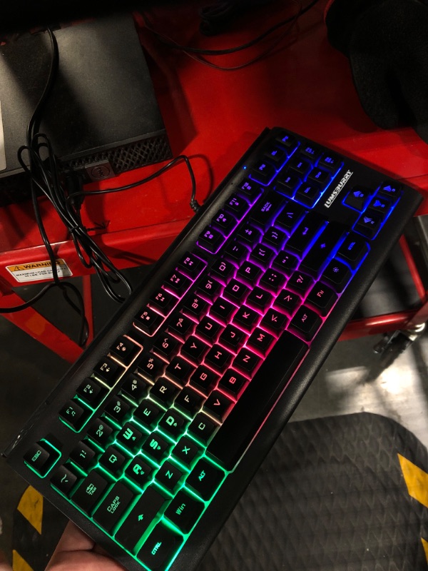 Photo 2 of Rainbow LED Backlit 87 Keys Gaming Keyboard, Compact Keyboard with 12 Multimedia Shortcut Keys USB Wired Keyboard for PC Gamers Office