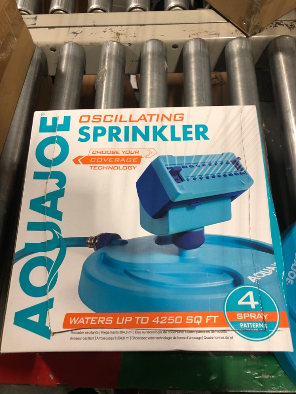 Photo 2 of Aqua Joe AJ-OSPR20 Mini Gear-Driven Oscillating Sprinkler on Sled Base, 4,250 Sq. Ft. Max, Blue & SJI-OMS16 Indestructible Metal Base Oscillating Sprinkler, 3600-Square Foot Coverage LIGHT BLUE Oscillating Sprinkler + Sprinkler