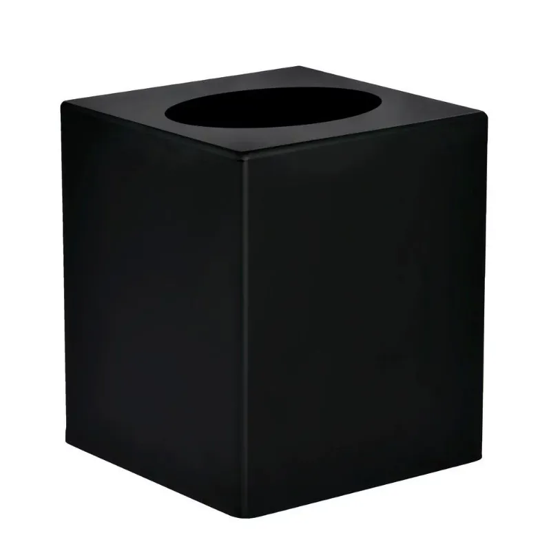 Photo 1 of Alpine Industries 5.5 in. Acrylic Cube Square Tissue Box Container in Black 2 Pack
