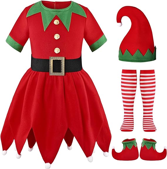 Photo 1 of Costumerry Elf Costume for Girls Kids Christmas Elf Santa's Dress Outfit