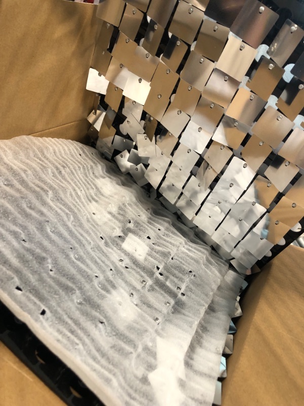 Photo 1 of HOUSE OF PARTY Silver Shimmer Wall Backdrop -36 Panels Square Sequin Shimmer Backdrop for Birthday Wedding Anniversary Engagement Baby Shower & Bachelorette Decorations Party 36 PCS Silver
