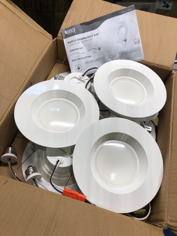 Photo 3 of Sunco Lighting 12 Pack 5/6 Inch LED Can Lights Retrofit Recessed Lighting, Baffle Trim, Dimmable, 6000K Daylight Deluxe, 13W=75W, 1050 LM, Damp Rated, Replacement Conversion Kit, UL