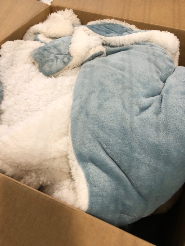 Photo 1 of Amazon Basics Ultra-Soft Micromink Sherpa Comforter Bed Set - Tide Pool Blue, King