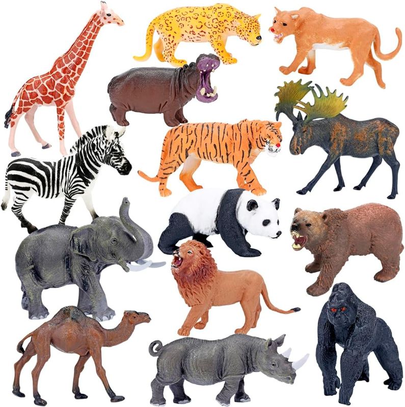 Photo 1 of BOLZRA Safari Animals Figures Toys, Realistic Jumbo Wild Zoo Animals Figurines Plastic African Jungle Animals Playset for Kids Toddlers, 14 Piece Gift Set
