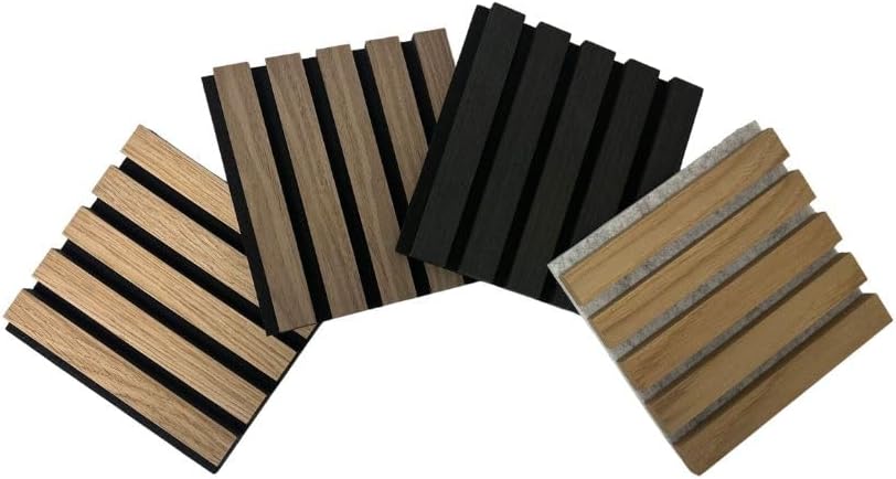 Photo 1 of Art3d 4 Wood Slat Acoustic Panels for Wall and Ceiling - 3D Fluted Sound Absorbing Panel with Wood Finish - Walnut
