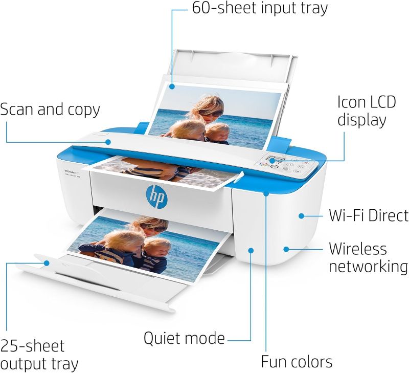 Photo 1 of HP DeskJet 3755 All-in-One Wireless Printer - Instant Ink Ready, Mobile Printing, Best Printer for Home and Office, Scanner, Copy, Fax, Inkjet with Built-in Wifi, J9V90A - Blue Accent (Renewed)
