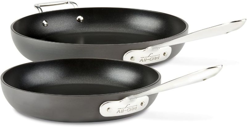 Photo 1 of All-Clad HA1 Hard Anodized Nonstick Fry Pan Set 2 Piece, 8, 10 Inch Induction Oven Broiler Safe 500F, Lid Safe 350F Pots and Pans, Cookware Black
