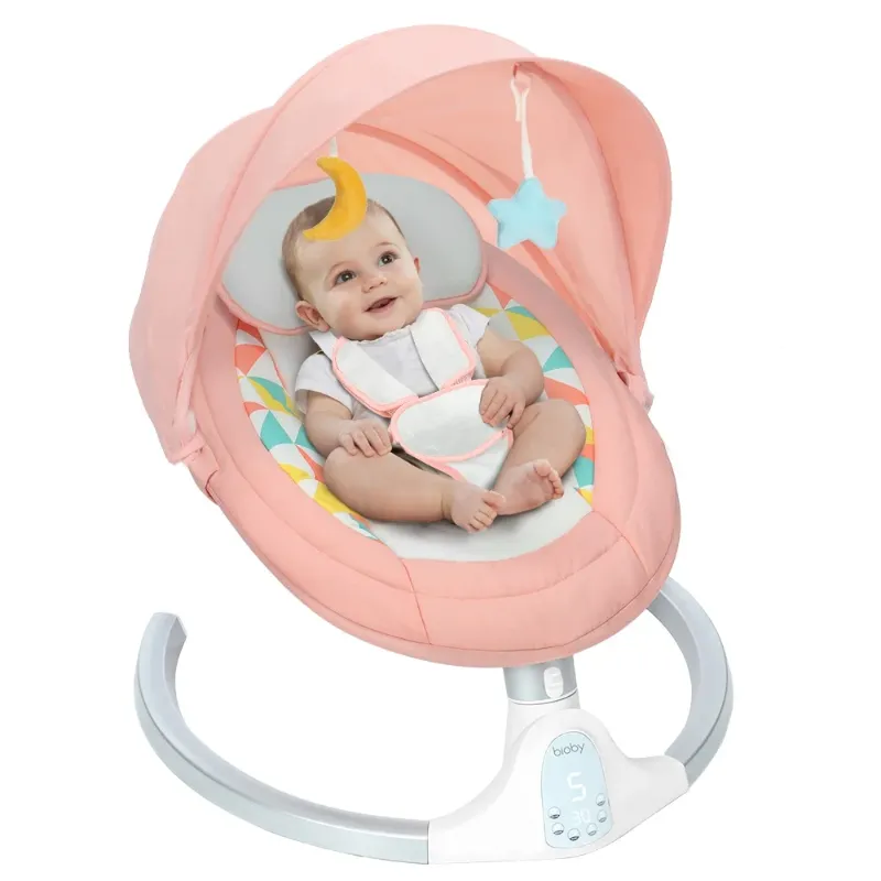 Photo 1 of Baby Swing for Infants, Electric Bluetooth Baby Rocker, 5 Sway Speeds, Touch Screen Remote Control, Pink
