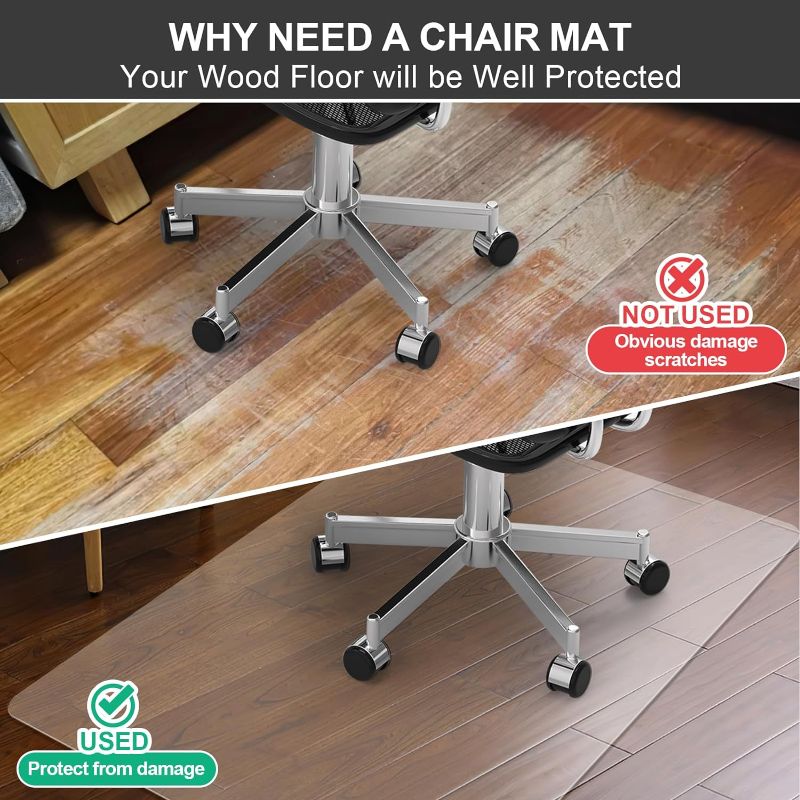 Photo 1 of Office Chair Mat for Hardwood Floor: 63"x 51" Extra Large Chair Mats for Hard Wood and Tile Floor, Clear Floor Mat for Rolling Chair and Computer Desk, Heavy Duty Plastic Floor Protector for L Desk
