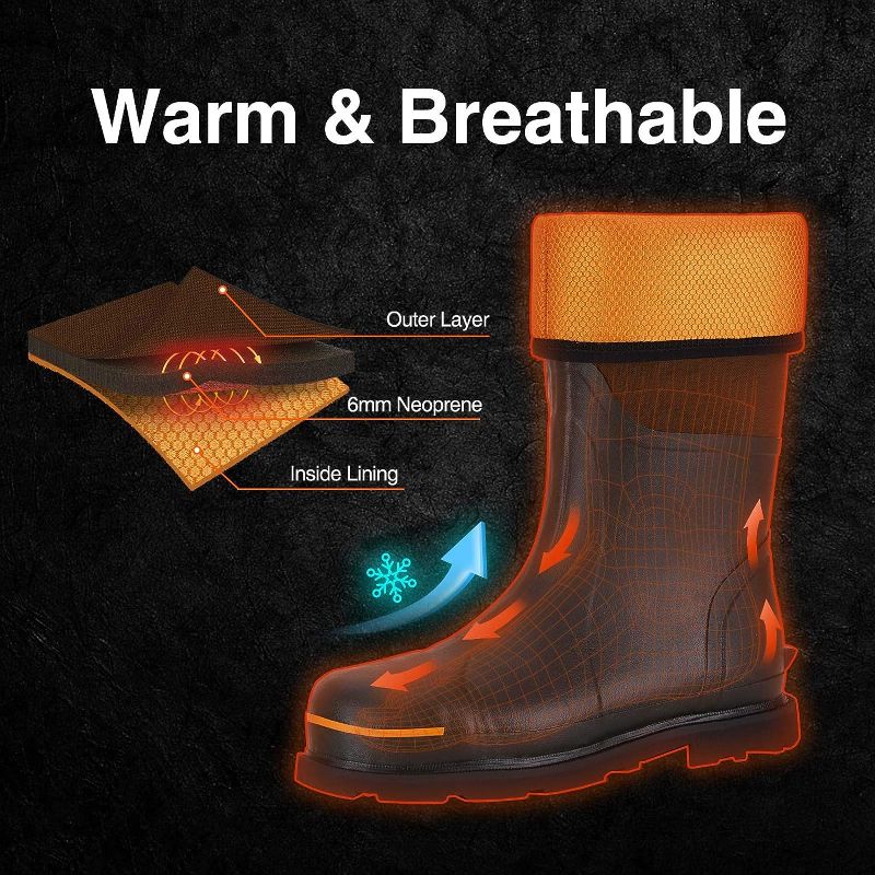 Photo 1 of TIDEWE Rubber Work Boot for Men with Steel Toe & Shank, Waterproof Anti Slip Hunting Boot, 6mm Neoprene Hunting Boot, Durable Brown Rubber Boot for Manufacturing, Construction, Farming, Size 11
