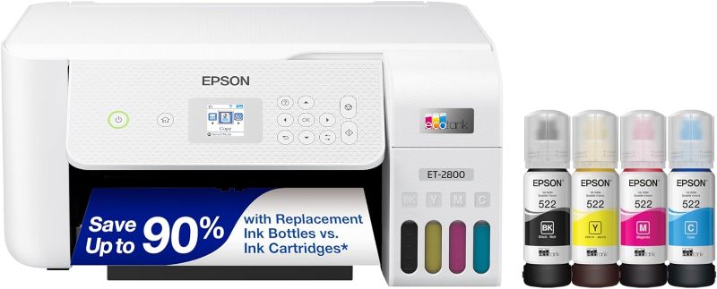 Photo 1 of Epson EcoTank ET-2800 Wireless Color All-in-One Cartridge-Free Supertank Printer with Scan and Copy â€“ The Ideal Basic Home Printer - White, Medium
