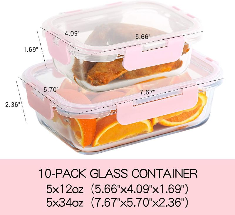 Photo 1 of [10 Packs, 20 Pieces] Glass Food Storage Containers with Lids (Built in Vent), Airtight Meal Prep Containers, Glass Bento Boxes for Home Kitchen, BPA Free & Leak Proof (10 lids & 10 Containers) - pink