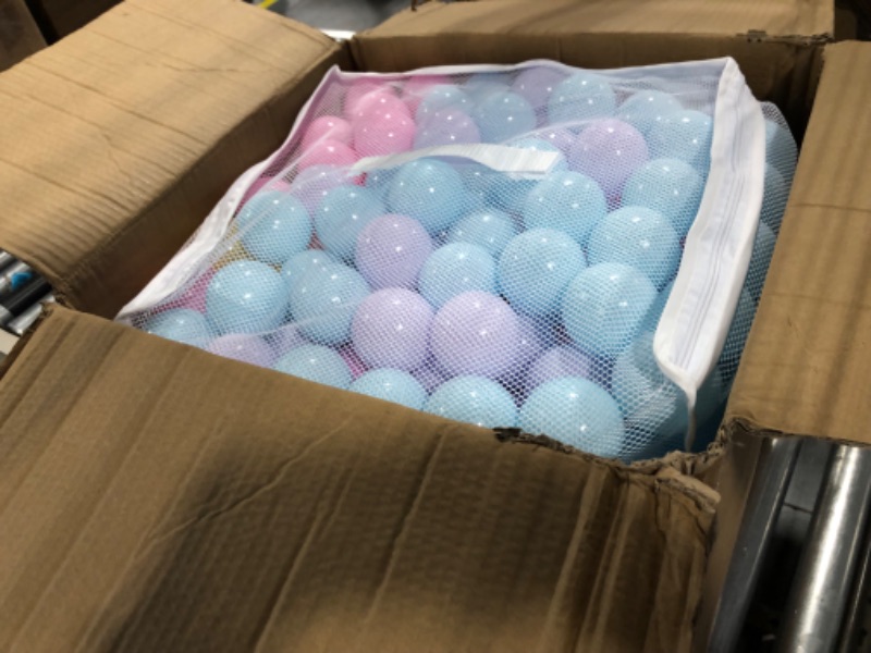 Photo 3 of Amazon Basics BPA Free Crush-Proof Plastic Ball Pit Balls with Storage Bag, Toddlers Kids 12+ Months, 6 Pastel Colors - Pack of 400 6 Pastel Colors 400 Balls