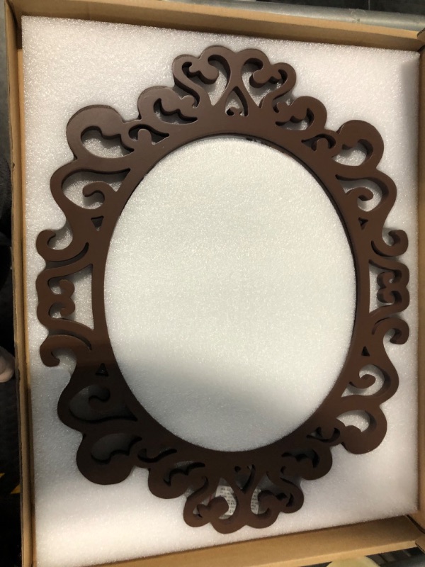 Photo 3 of AOAOPQ Brown Mirrors for Wall Vintage Carved Circle Wood Framed Mirror Decorative Wall Hanging Mirror for Bedroom Living Room Bathroom 20 x 16 inch Brown Brown 20x16in