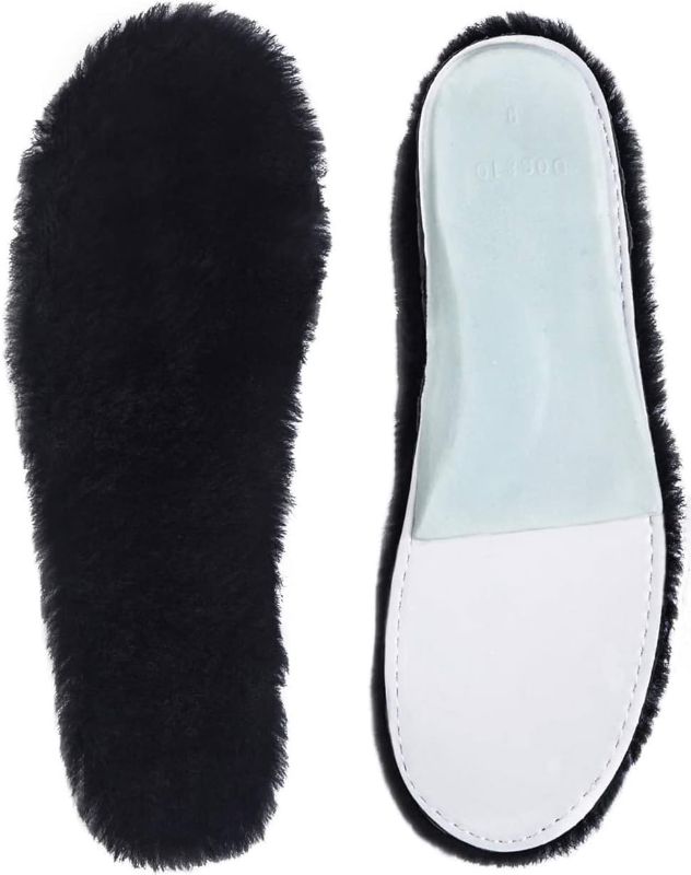 Photo 1 of ABUSA Black Sheepskin Insoles Women's Premium Think Wool Fur Fleece Inserts Cozy & Fluffy 10