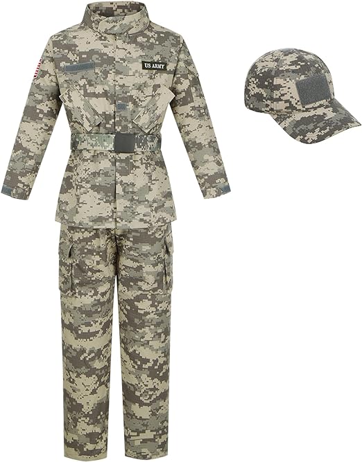 Photo 1 of Kosgraiy Kid Army Costume,Deluxe Soldier Costume Boy and Girl,Army Camouflage Uniform for Kid