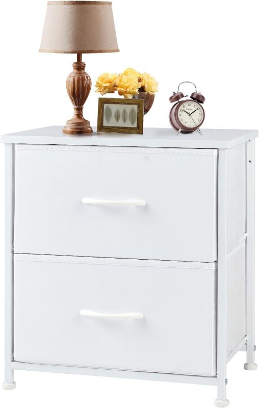 Photo 3 of  Nightstand, Dresser for Bedroom with 2 Drawer, Small Dresser Beside Tables, Nightstand with Removable Fabric Bins for Small Spaces, Closet, Entryway, College Dorm, White