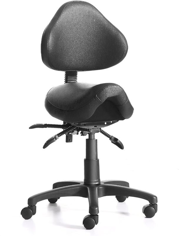 Photo 1 of Eognyzie Adjustable Saddle Stool Chairs with Back Support Ergonomic Rolling Esthetician Seat for Salon Tattoo Shop Spa Home Dentist Clinic