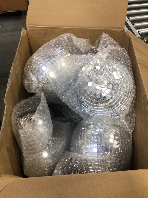 Photo 2 of 20 Pcs Hanging Mirror Disco Ball Ornaments Mardi Gras Assorted Silver Mini Glass Disco Balls Decoration Different Sizes Reflective with Rope(4 Inch, 3. 2 Inch, 2 Inch)