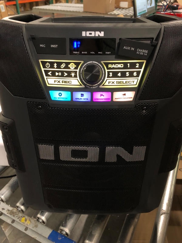 Photo 4 of ION Block Rocker XL - Portable Bluetooth Outdoor Party Speaker, 220W, with Karaoke Microphone, Battery, 5 Speakers, Lights, Radio, USB Charging & App 220W water-resistant