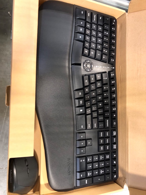 Photo 3 of MEETION Ergonomic Wireless Keyboard and Mouse, Ergo Keyboard with Vertical Mouse, Split Keyboard with Cushioned Wrist, Palm Rest, Natural Typing, Rechargeable, Full Size, Windows/Mac/Computer/Laptop