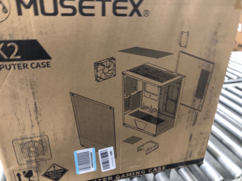 Photo 2 of MUSETEX PC CASE E-ATX Pre-Install 4 PWM ARGB Fans & 2 Side Fans, Type-C Mid Tower Computer Case with Full View Dual Tempered Glass, Gaming PC Case,Black(K2)