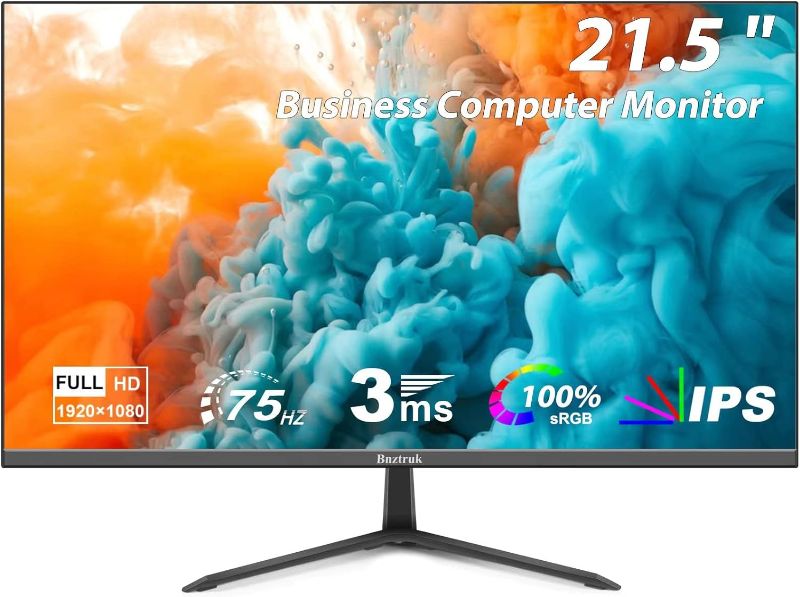Photo 1 of Pisichen Computer Monitor, 21.5-inch PC Monitor Full HD 1920x1080 Screen, VGA & HDMI Interfaces, 5ms, 75Hz, Brightness 250 cd/m², Built-in Speaker, Monitor for PS3/PS4/Xbox/Laptop/PC 21.5"