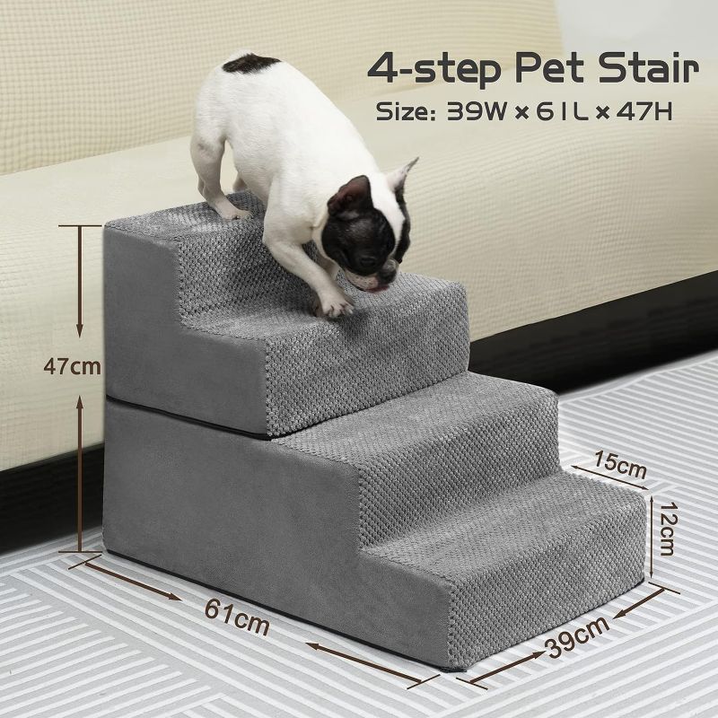 Photo 1 of  Dog Stairs for Small Dogs - Pet Stairs for Beds and Couch, Folding Pet Steps with CertiPUR-US Certified Foam for Cat and Doggy, Non-Slip Bottom Dog Steps, Grey, 4 Steps 4-Step (H: 18IN) Grey