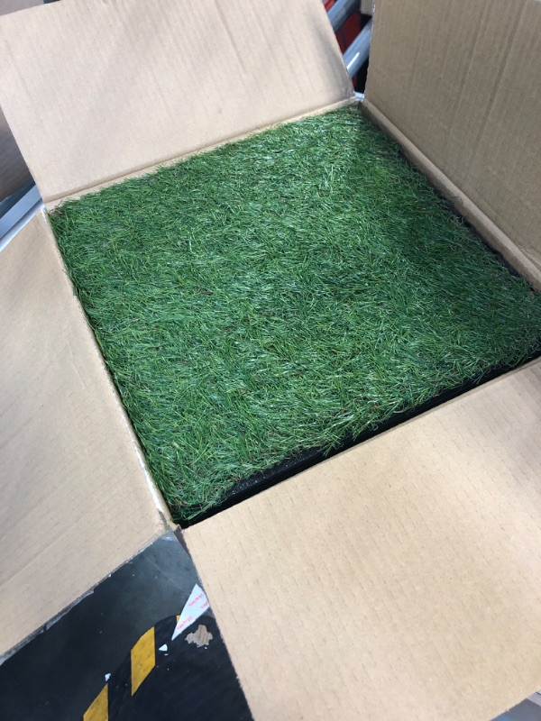 Photo 3 of XLX TURF Artificial Grass Tiles Interlocking Turf Deck Set 9 Pack - 12"x12" Synthetic Fake Grass Self-draining Mat Flooring Decor Pad for Dog Pet Indoor Outdoor 9 Piece