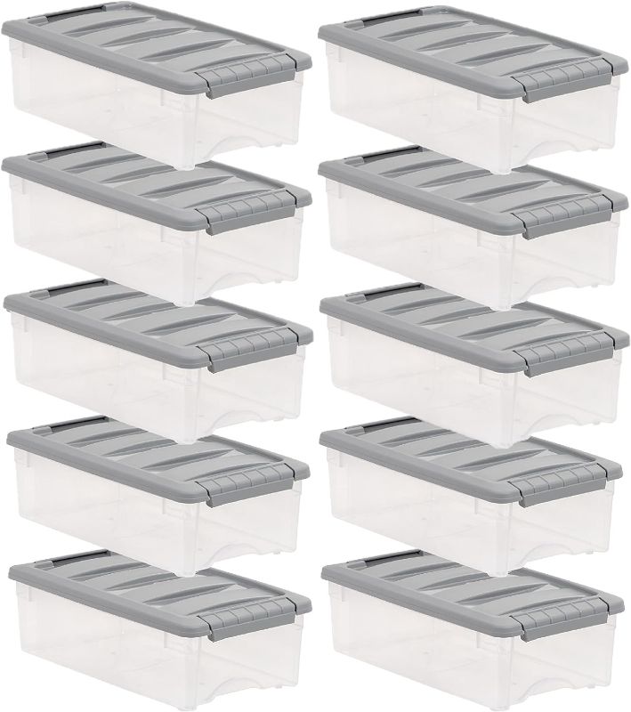 Photo 1 of Amazon Basics 5 Quart Stackable Plastic Storage Bins with Latching Lids- Clear/ Grey- Pack of 10