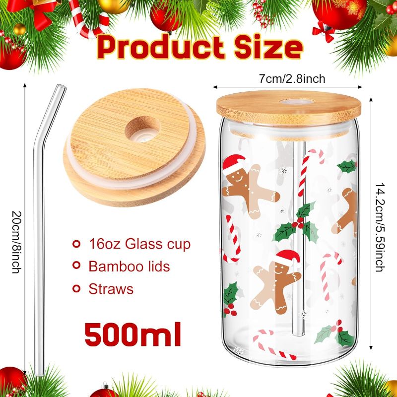 Photo 1 of 
Maxcheck 12 Pcs Christmas Glass Cups 16 oz Iced Coffee Cup with Bamboo Lids and Straw Christmas Drinking Glasses Christmas Mugs Mason Jars Straw Lid for..