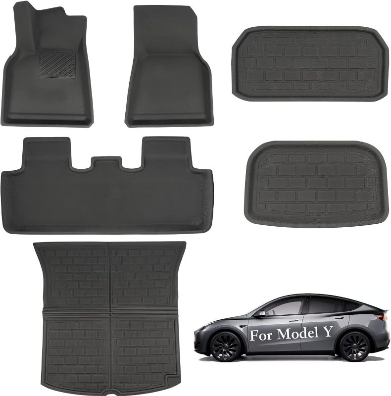 Photo 1 of CYBERBEANS 6Pcs Floor Mats for Tesla Model Y (2020-2023) Accessories, XPE All Weather Anti-Slip Waterproof 3D Front Rear Trunk Cargo Liner Tray Mats, 7-Seat