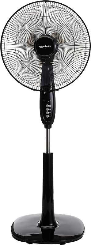 Photo 1 of Amazon Basics Oscillating Dual Blade Standing Pedestal Fan with Remote, 16-Inch, Black
