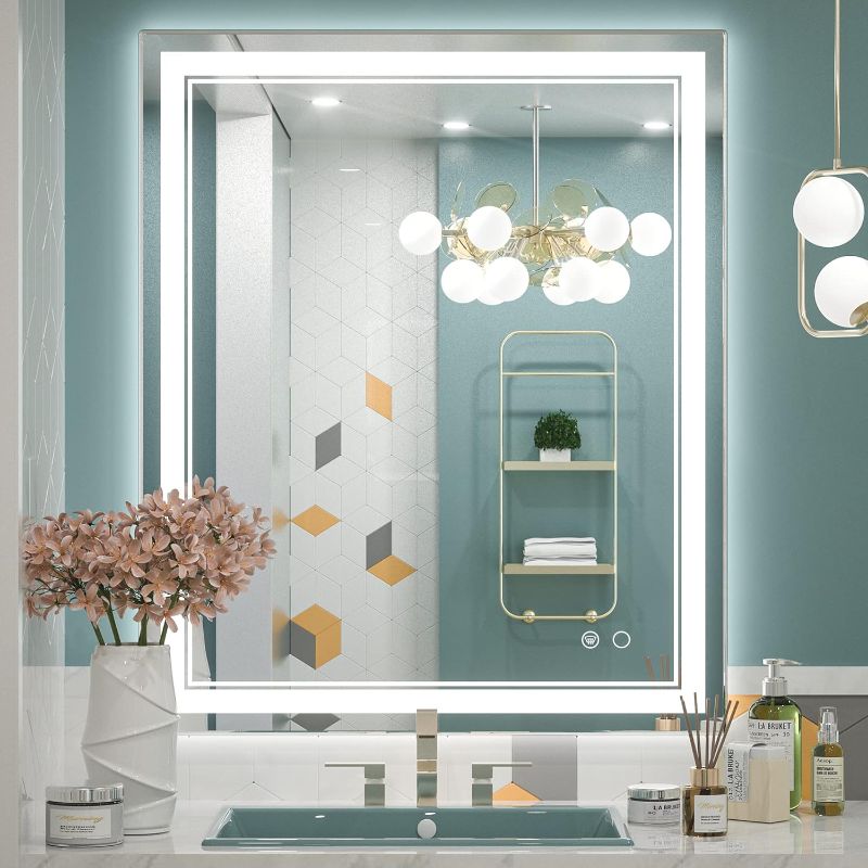 Photo 1 of Keonjinn LED Bathroom Mirror, Lighted Bathroom Mirror with Lights, 30 x 36 Inch LED Vanity Mirror, Wall Mounted Anti-Fog Dimmable Frameless Frontlit Makeup Mirror, IP54, 6000K(Horizontal/Vertical)
