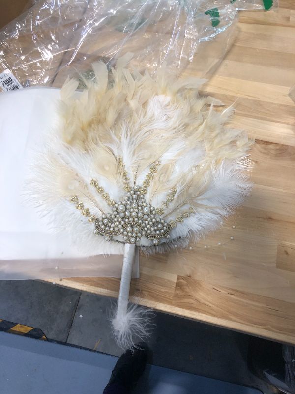 Photo 2 of CRASHOT Vintage Bridal Feather Bouquet -1920sWomen Classical Crystal Feather Fan for Wedding Style-1