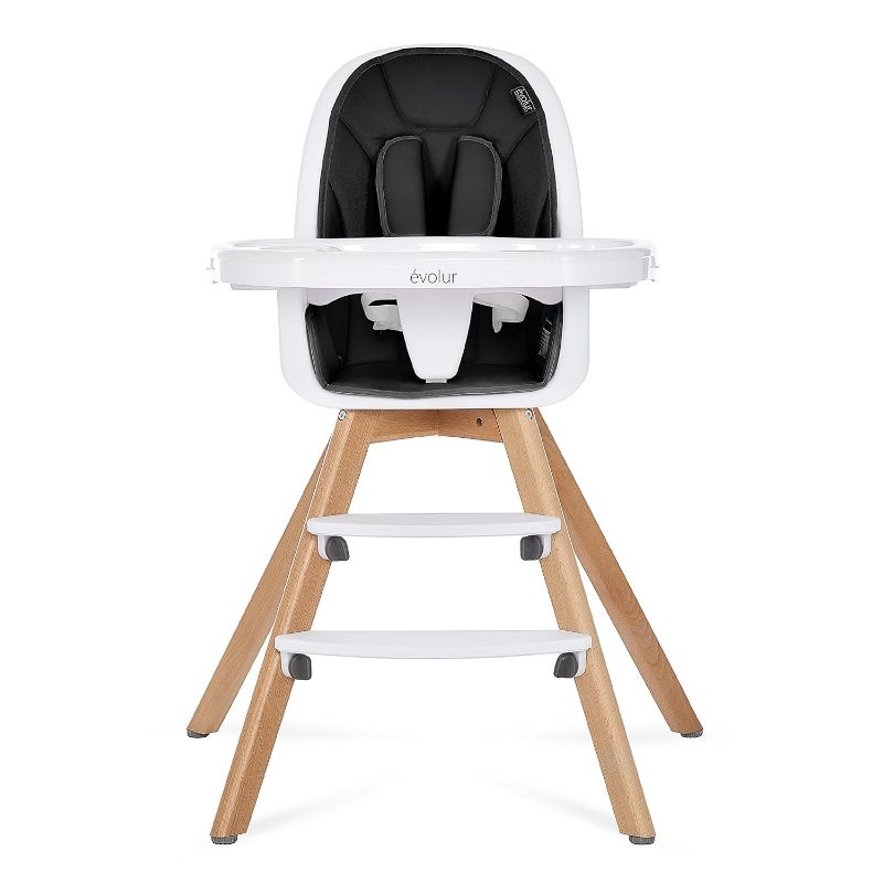 Photo 1 of Evolur Zoodle 2 in 1 Convertible Baby High Chair in Black, Easy to Clean, Adjustable and Removable Tray, Compact and Portable High Chair, Foldable High Chair with Adjustable Footrest
