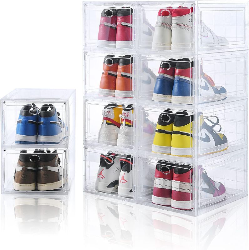 Photo 1 of 10 Pack Clear Shoe Boxes Stackable,Shoe Storage for Closet,Sturdy Box Containers with Door,Sneaker Storage,Easy to Assemble,Fit up US Size 12(13.8”x 9.84”x 7.1”)