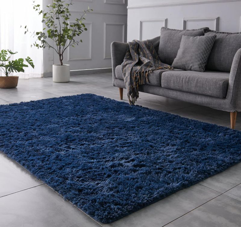 Photo 1 of  Shaggy Navy Blue Rug Area Rugs for Living Room, Anti-Skid Extra Comfy Fluffy Floor Carpet for Indoor Home Decorative