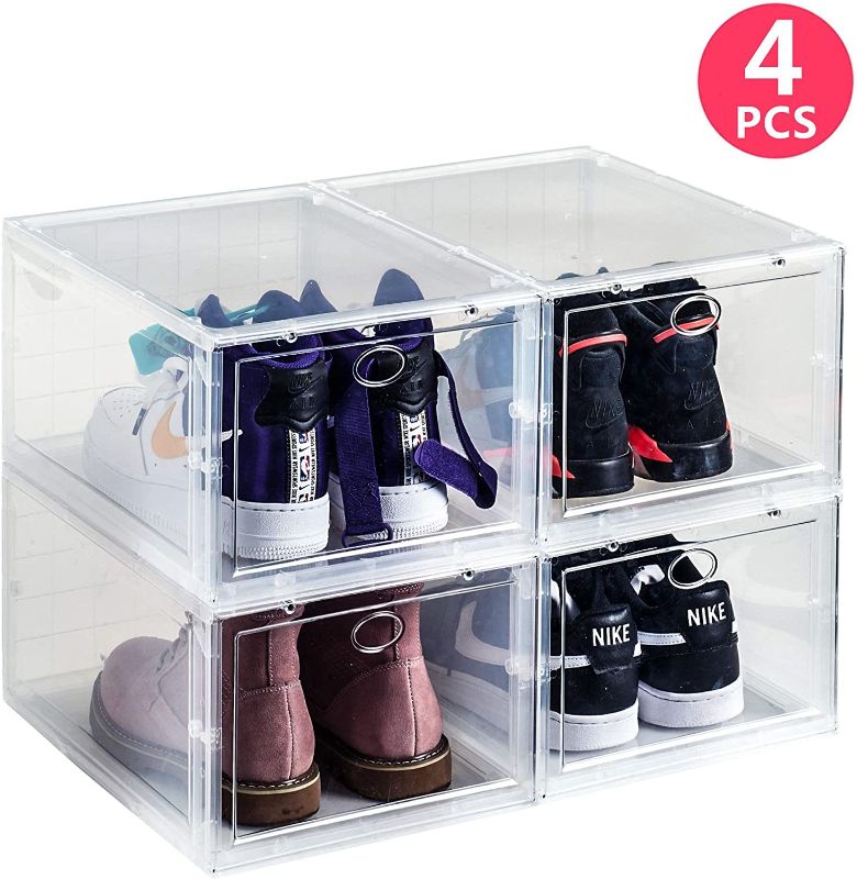 Photo 1 of 
Large Clear Shoe Boxes Organizer?Thicker Material?Stronger Shoe Box with Magnetic Door, Stackable Shoe Storage Box for Closet, Foldable Space-Saving Storage...