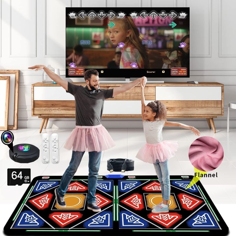 Photo 1 of Double Dance Mat with HD Camera & 64G Memory Card, HDMI Musical Multi-Function Dance Pad Features 635 Games & 400 Songs, Premium Flannel Non-Slip Yoga Fitness for Family Game (5.4 x 3 Ft)
