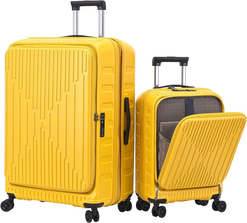 Photo 1 of Kaleenie 2 Pieces 20/29 Luggage Sets, 20 Inch Cabin Luggage with Front Pocket & 29 Inch Side Opening Suitcase, Ligthweight ABS+PC Hardshell, TSA Lock & YKK Zipper with HINOMOTO 360° Wheels, Yellow
