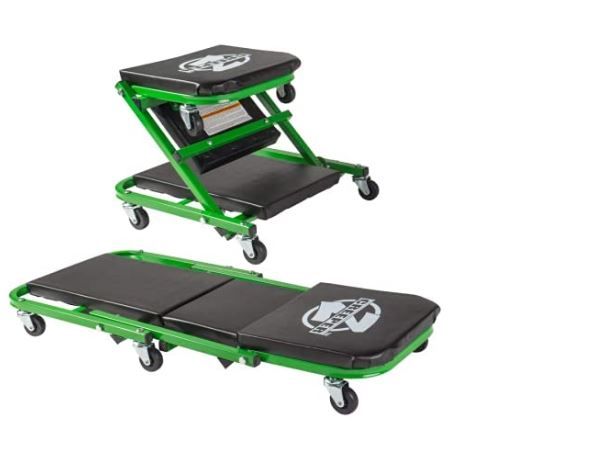 Photo 1 of Pro-LifT C-2036DG Black/Green 300 Lbs Mechanic Creeper & T-6903D Double Pin Jack Stands - 3 Ton Green Creeper + Double Pin Jack Stands