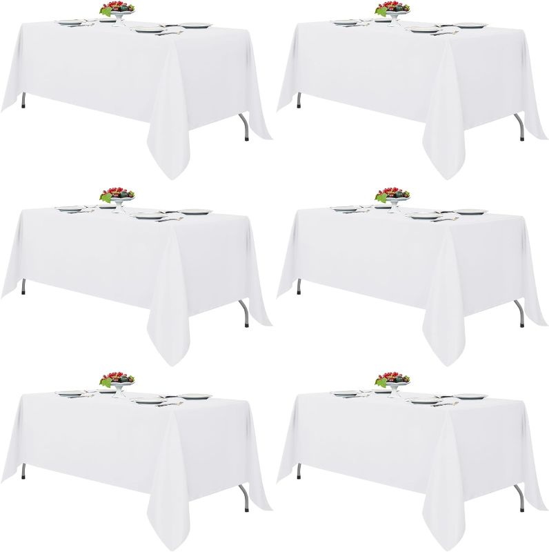 Photo 1 of 
Fitable White Tablecloths for Rectangle Tables, 6 Pack - 70 x 120 Inches - Reusable and Washable Table Clothes for 6-8 Ft Tables, Polyester Fabric Table.