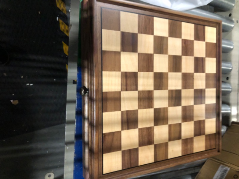 Photo 3 of A&A 15 inch Walnut Wooden Chess Sets w/ Storage Drawer / Triple Weighted Chess Pieces - 3.0 inch King Height/ Walnut Box w/Walnut & Maple Inlay / 2 Extra Queen / Classic 2 in 1 Board Games/ Chess Only Triple Weighted Pieces w/ Walnut Box