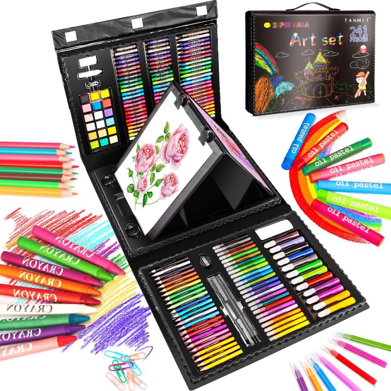 Photo 1 of Art Supplies, 241 PCS Drawing Art Kit for Kids Boys Girls, Deluxe Art and Craft Set with Double Sided Trifold Easel, Markers, Oil Pastels, Crayons, Colour Pencils. Gift for Artist, Beginners