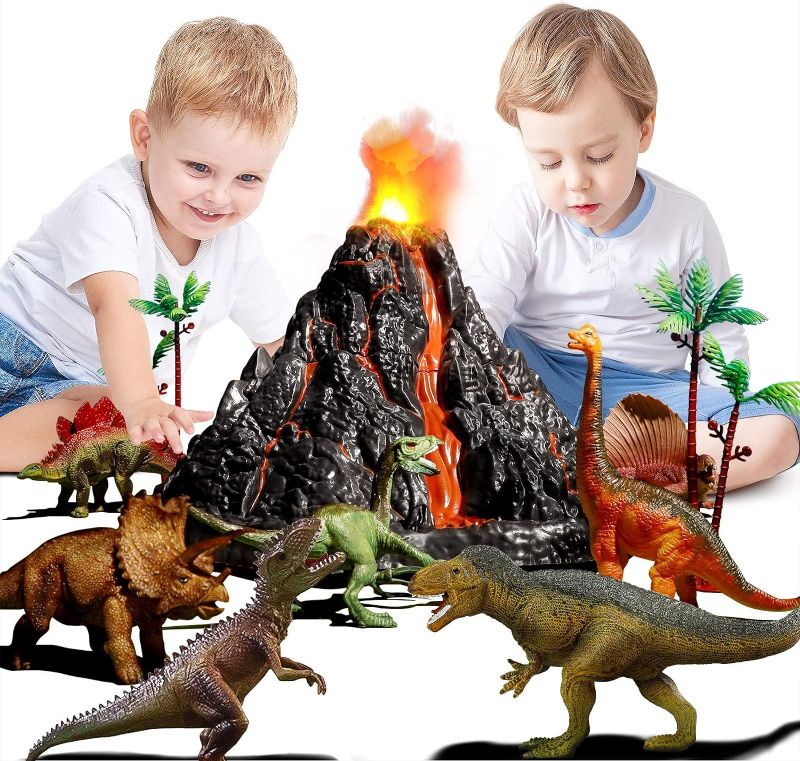 Photo 1 of TEMI Large Volcano Toy Set with 9 Realistic Dinosaur Action Figures for Kids 3 4 5 6 7 Years, Simulated Volcanic Eruptions w/Sounds,Volcano Can Store Dinosaurs, Gift for Toddlers Boys & Girls
