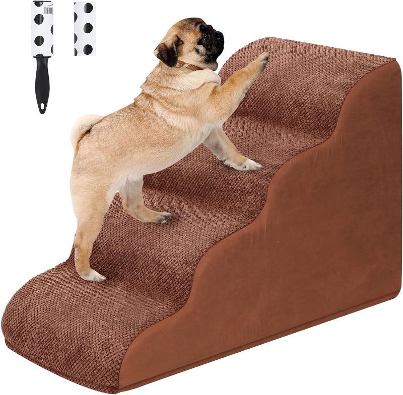 Photo 1 of 4 Steps Dog Ramp/Stairs for Beds and Couches,MOOACE Pet Steps with High Density Expand Immediately Foam, Washable Cover and Pet Hair Remover Roller - Reduce Stress on Pet Joints/Easy to Walk