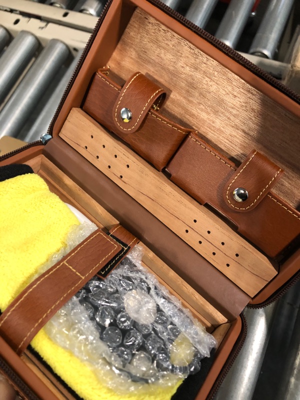 Photo 4 of Cigar Humidors, Portable Humidor for Travel and Men's Gifts, Cedar Wood Brown Leather Cigar Accessories with 6 Set?Cigar Cutter*2, Ashtray, Cleaning Pen,Towel? Pack of 4 Brown Cigars