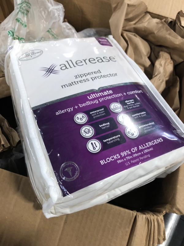 Photo 3 of AllerEase Ultimate Allergy Protection and Comfort Zippered Mattress Protector, Twin, White