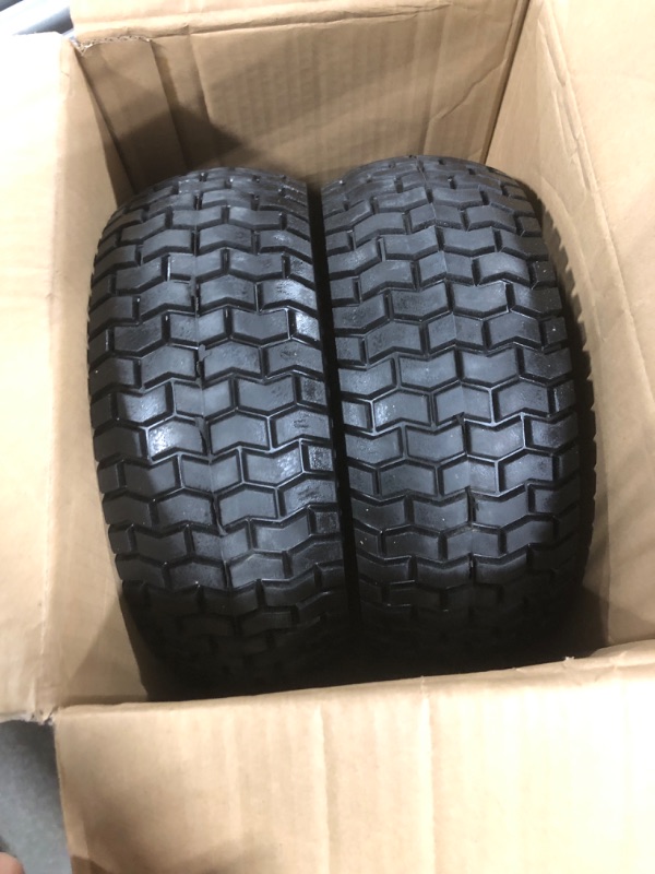 Photo 2 of 2-Pack 13x5.00-6 Flat-Free Tire with Rim,3"Centered Hub with 3/4" Bushings,w/Grease Fitting?400lbs Capacity,13x5-6 No-Flat Solid Rubber Turf Wheel,for Riding Lawn mower,Garden Cart,Wheelbarrow
